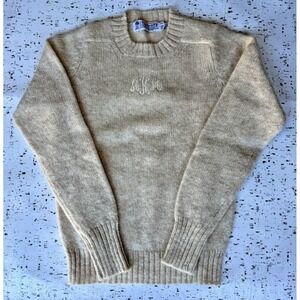 VTG Womens Sz Small The Talbots Tan 100% Wool Monogram Pullover Sweater Crewneck